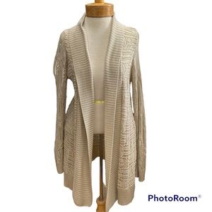 212 Collection Size L Open Front Cardigan Sweater Knit Beige Tan Casual Career